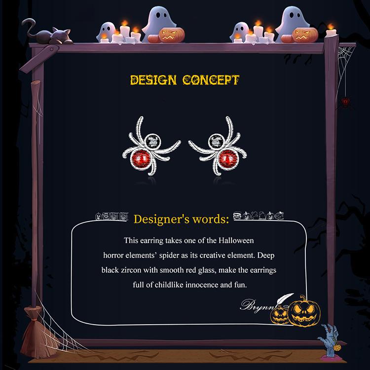 BAMOER 925 Sterling Silver Cool Black Red Spider Stud Earrings For Women Cute Girl Ear Studs Halloween Collection Jewelry Gift