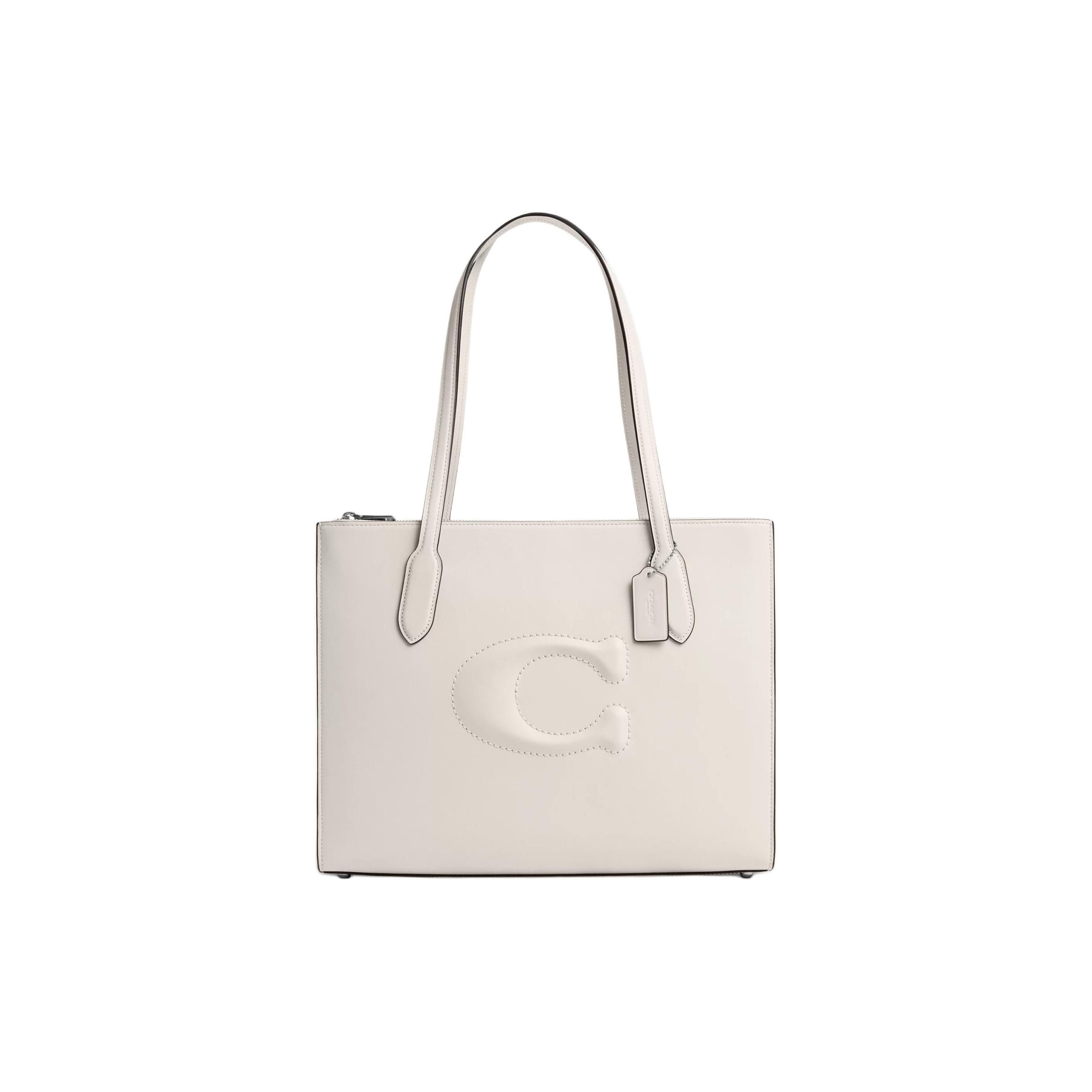

Coach Nina Tote 36 Logo Magnetic Snap Cowhide Tote Shopping Bag Women tote Silver Chalk-White CR096-SVHA Basic Set (Bag+Dust Bag)