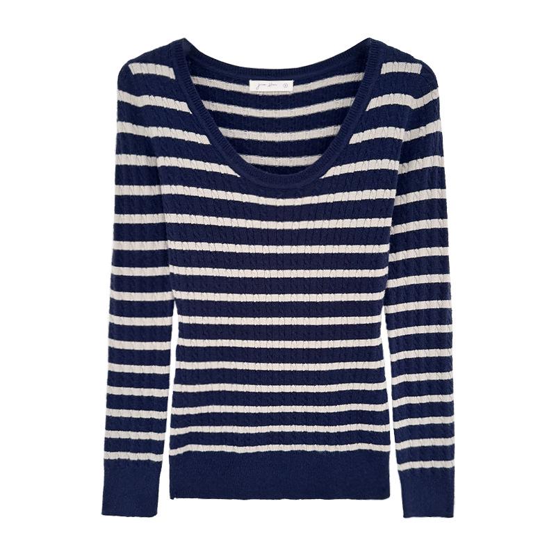 2025 Autumn/Winter Women's Striped Slim-Fit Knit Top - Versatile Inner Layer or Outerwear with High-End Feel