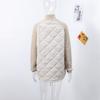 Women's OverSize Loose Cotton Parka Quilting Design Spliced Knitted Long Sleeve Zipper Stand Up Collar Thin Coat Drawstring Hem Overwear Autumn Winter