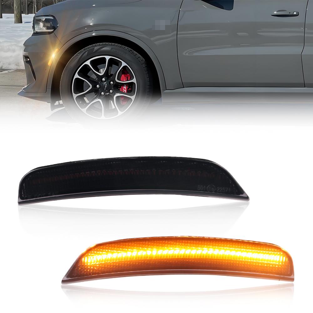 

2Pcs For 2021 2022 2023 2024 2025 Dodge Durango Front Bumper Side Marker Light Turn Signal Reflector Light Fender Light W/LED