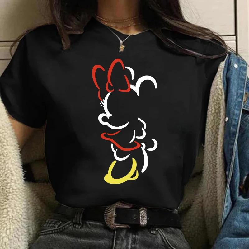Disney T-shirt Gothic Fashion Mickey T-shirt Minnie Mouse Print Casual T-shirt Women's Kawaii T-shirt Kawaii Loose Clothing