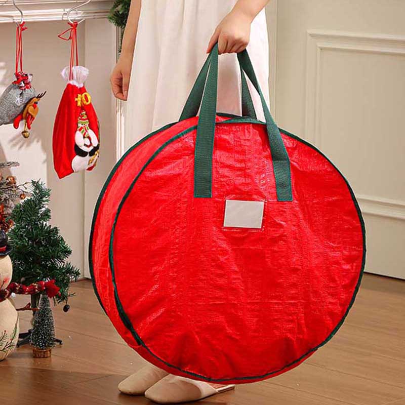 Christmas Round Storage Bag Large Capacity Zipper Closure Dustproof Multi Purpose Organizer Pouch For Gift Wrapping Travel Home Organization