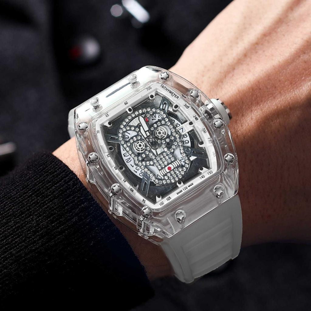 High-Value Fashion Trend Non-Mechanical Transparent Ghost Head Wine Barrel-Shaped Men'S Watch