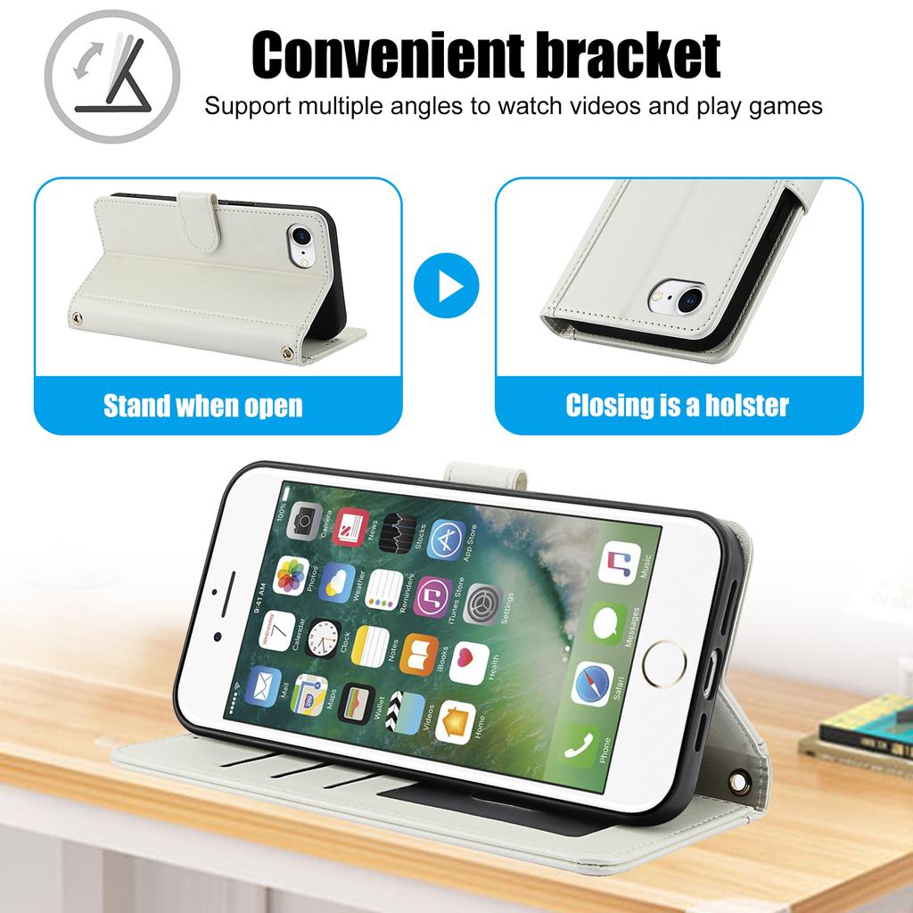 SY-003 For iPhone 16e Case PU Leather Stand View Phone Wallet Cover with Hand Strap