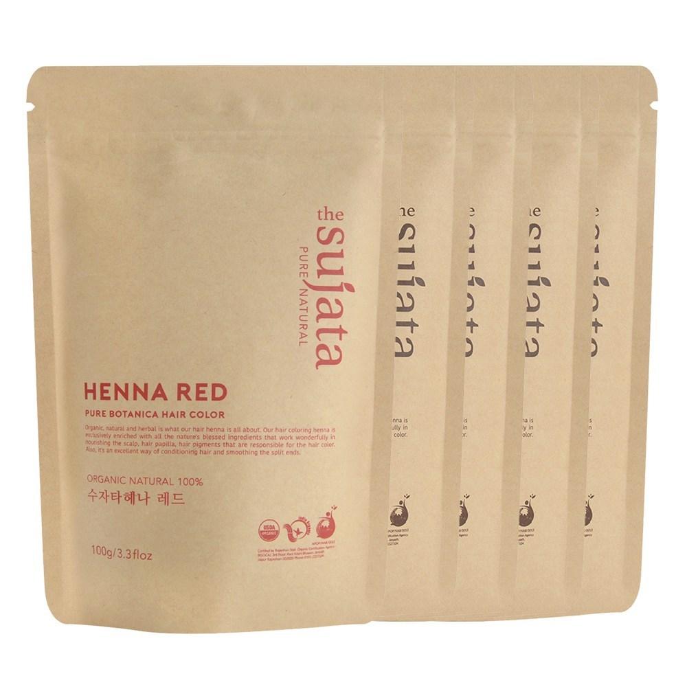 

Sujata 5 pieces organic natural 100% henna powder hair dye, 1 red + 4 brown, 1 set