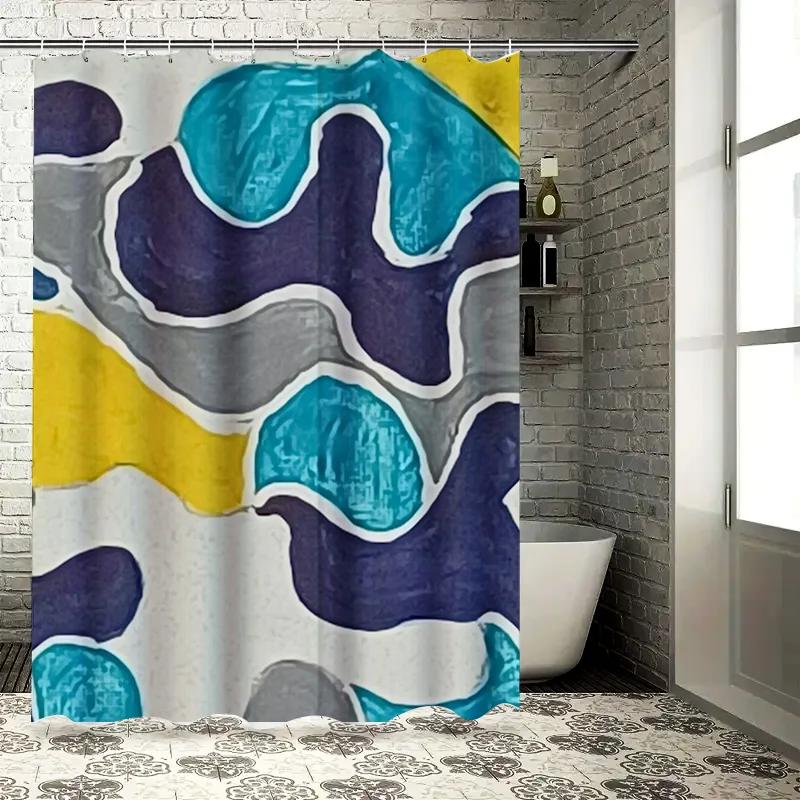 

Abstract Watercolor Print Shower Curtain Waterproof Fabric Decorative Home Bath Room Decoration Blue Grey Yellow White W60H190(CM)-1 Pcs