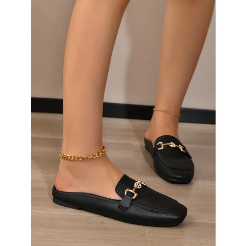 2025 New Women Shoes Ladies Flat Fashion Vintage British Leather Oxford Loafers Size 44 Comfy Casual Shallow Flats Gold logo