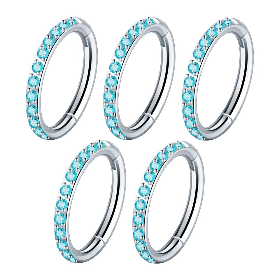 1/5 Pezzi Anelli Naso in Acciaio Zircone CZ 6/8/10/12mm Segmento Cernierato Orecchio Cartilagine Trago Orecchini Helix Cerchi Clicker Piercing Gioielli