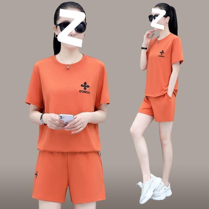 Casual Sportswear Short-sleeved Shorts Suit Summer Women's High-waisted Fashionable Age-reducing Slimming Loose and Versatile Two-piece Set