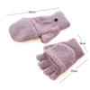 Student Dual-use Boys Girls Warm Winter Coral Velvet Gloves Convertible Flip Top Half Finger Gloves Knitting Mittens