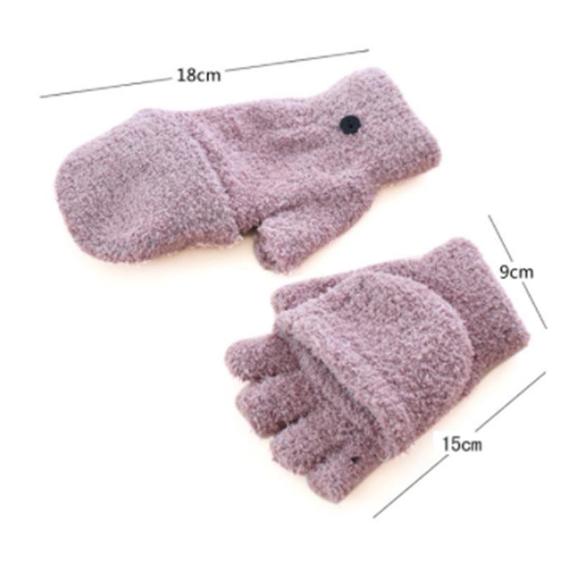 Student Dual-use Boys Girls Warm Winter Coral Velvet Gloves Convertible Flip Top Half Finger Gloves Knitting Mittens