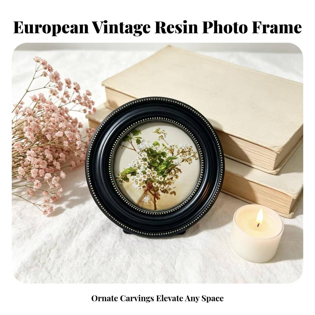 Picture Frame with Glass Front Beaded Round Photo Stand Decorative