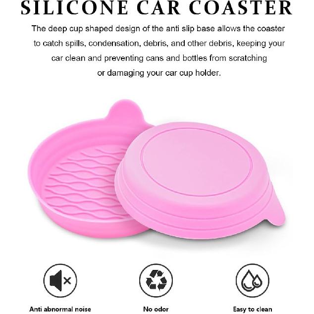 XINLIYA 4PCS Car Cup Holder Coasters, Non-Slip Silicone Vehicle Recessed Water Bottle Mats, Soft Sift-Proof Spill Automotive Interior Cup Pad