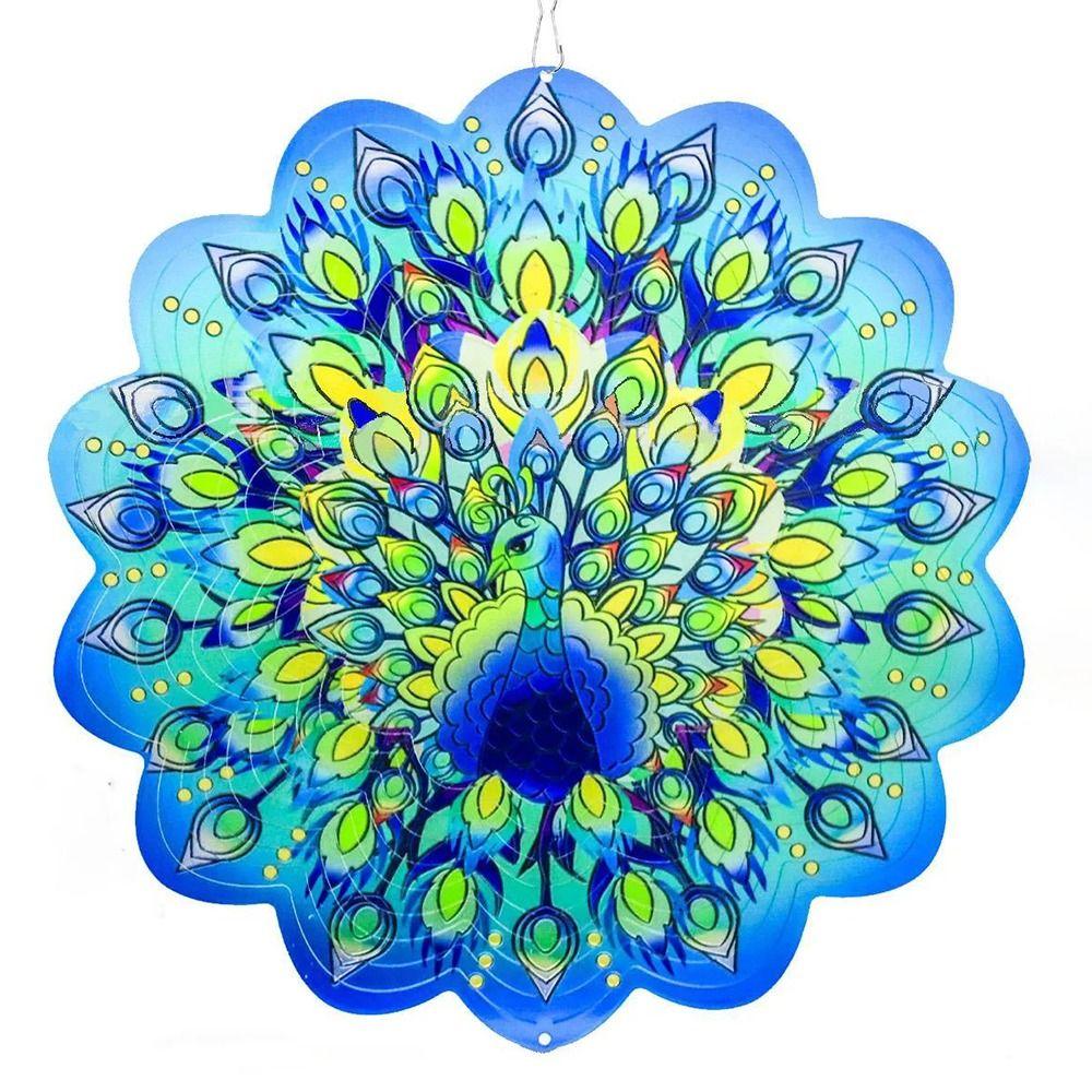 

Creative 3D Metal Wind Sculpture Gradient Dynamic Rotating Wind Chimes Outdoor Hangings peacock