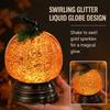 Autumn Home Decor Pumpkin Snow Sphere Lamp, Glitter Lighted Ornament, Fall Table Sparkling Resin Sculpture Centerpiece with Warm LED Lights
