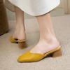 Fashion Baotou Slippers Women's 2025 New Korean Fashion Solid Color Leather Face Thick Heel Fairy Style Slippers Zapatillas De Mujer