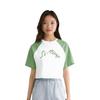 Li-Ning Fitness Series Spliced Letter Round Neck Loose Short Sleeve Raglan T-Shirt Women Tops Standard-White Stone-Green ATSU462-1