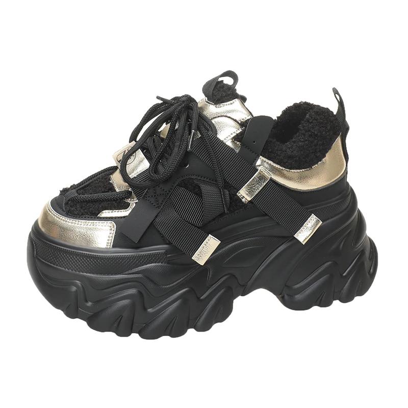 Fashion 8CM Winter Women's Chunky Fur Sneakers Warm High Platform Sports Shoes Woman Thick Sole Leather Casual Shoes Zapatillas Mujer