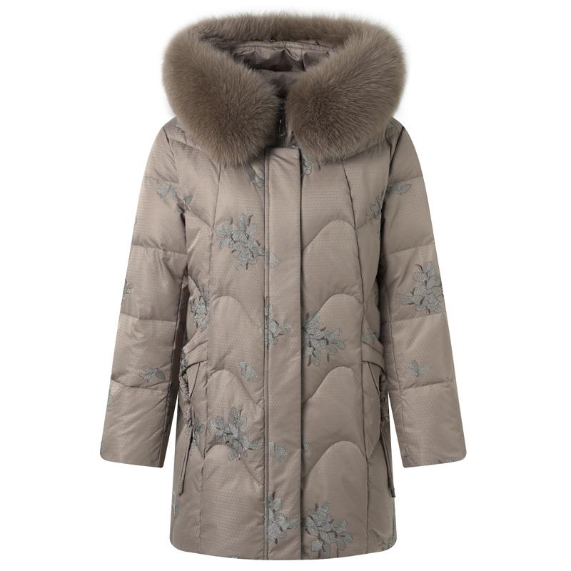 Real Fur Collar Middle-aged Women's Winter Down Coats Hooded Plus Size XL-6XL Embroidery White Duck Down Jackets for Women Thick Warm Parkas