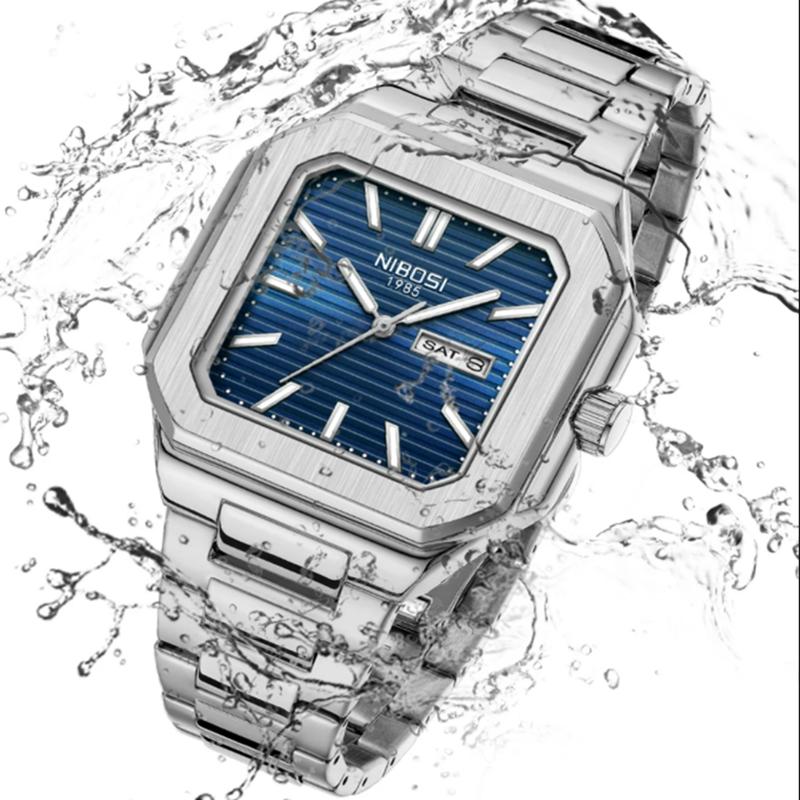 NIBOSI Luminous Square Man Watch Waterproof Business Men Watch Stainless Steel Quartz Luxury Men's Watches