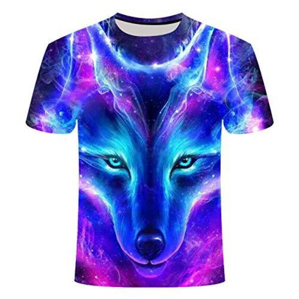 Summer Fashion Creative Wolf 3D Printed Loose Men's Short Sleeved Personalized Top