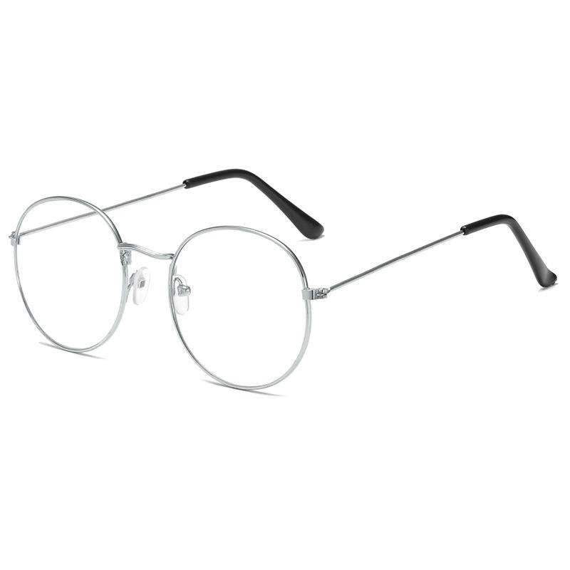 Retro Glasses Frame Men's and Women's Korean Version Tide Literary Round Flat Mirror Metal Frame Can Be Equipped with Anti-radiation Myopia Glasses