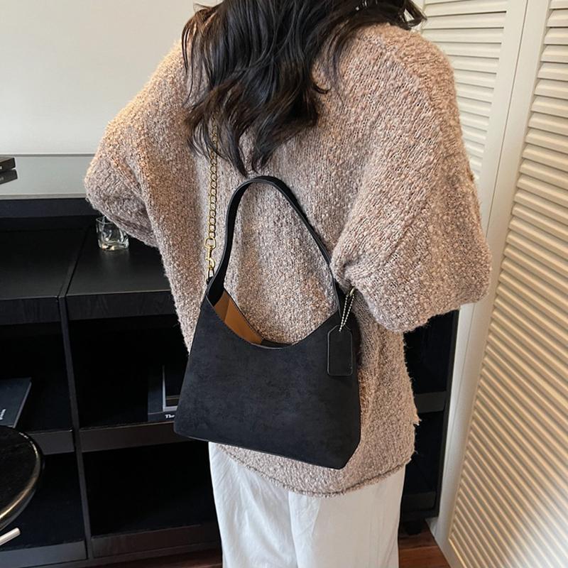 Yogodlns Women's Suede Handbags Solid Frosted Pu Leather Handle Bucket Bags Large Capacity Female Casual Soft Chain Crossbody Packs