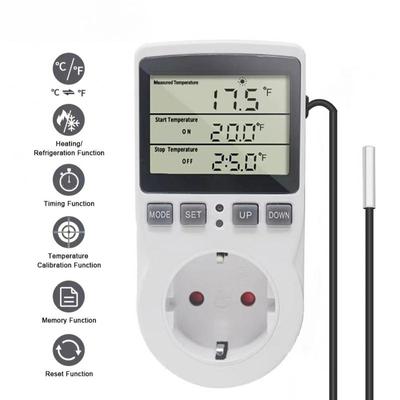 Digital Temperature Controller Outlet Day Night Thermostat EU Plug Socket with Sensor Timer Regulator for Reptile Greenhouse Brewing Refrigerator