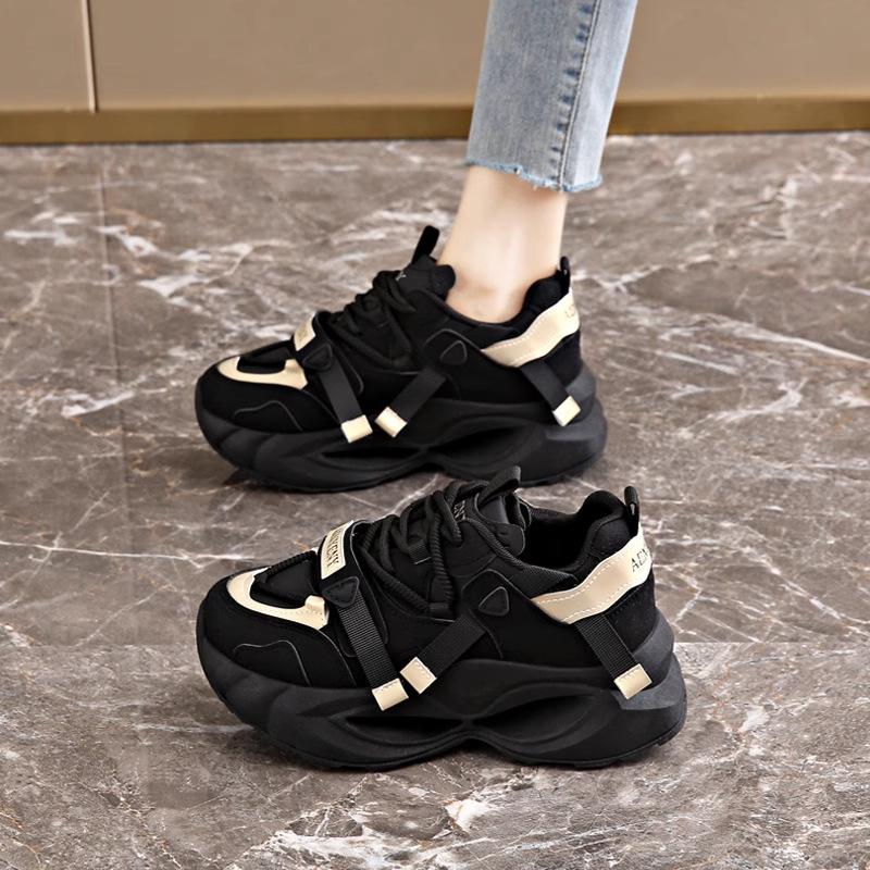 Platform Sneakers Women's 2 New Autumn Feet Small Black Soft Sole Dad