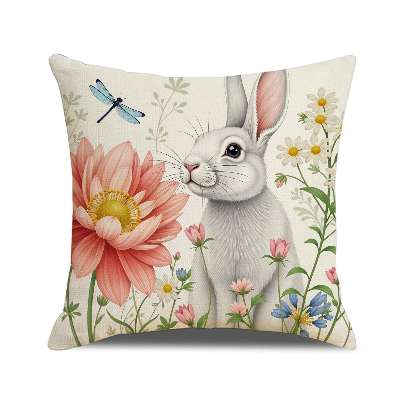 

Easter Letter Print Pillowcase Plant Flower Holiday Decoration Square Pillowcase Cute Rabbit Pillow 45 * 45Cm (excluding pillow core)