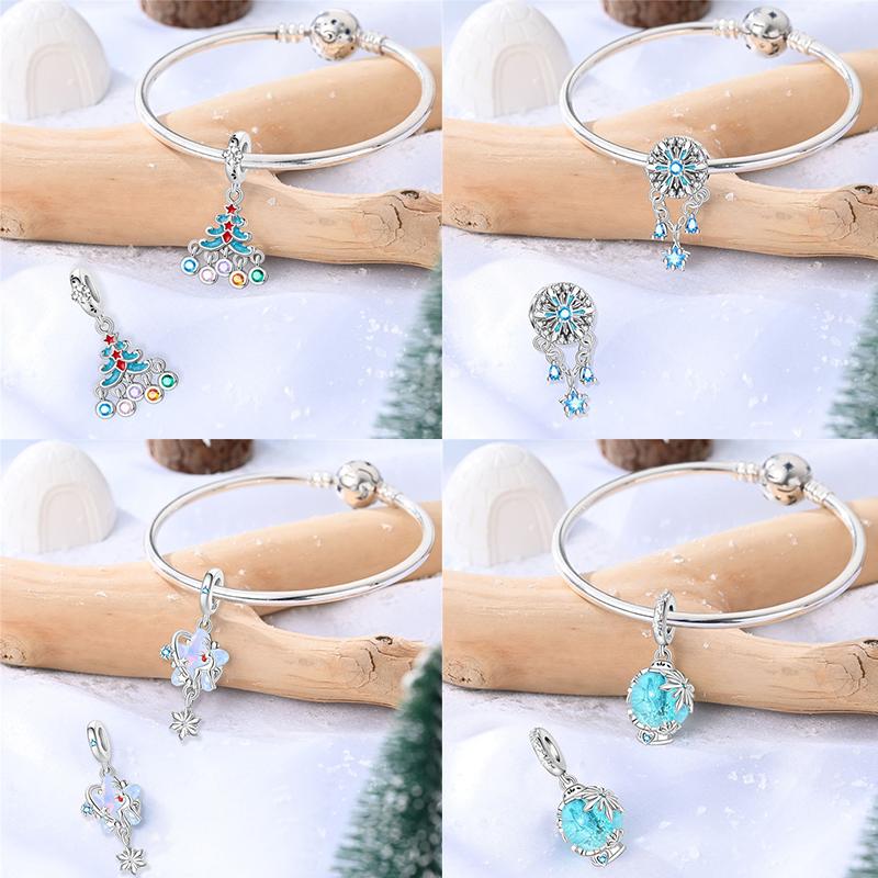 Original 925 Silver Charms Beads Winter Snowflake Snowman Igloo Penguin Pendants Fit Bracelet Charms Women Jewelry Gift