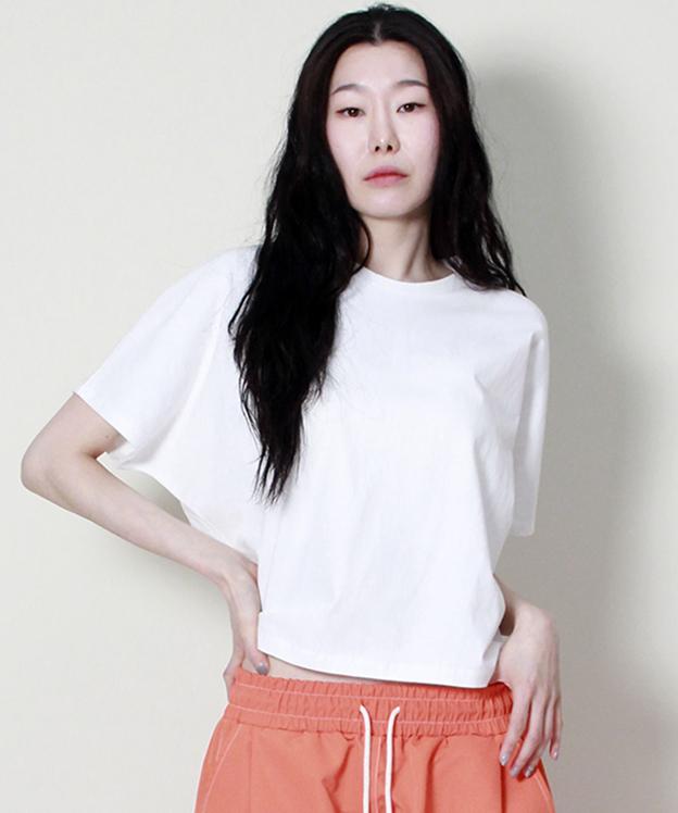 Deumakeu Solid Semi-Crop French Half-Sleeve T-Shirt Ivory