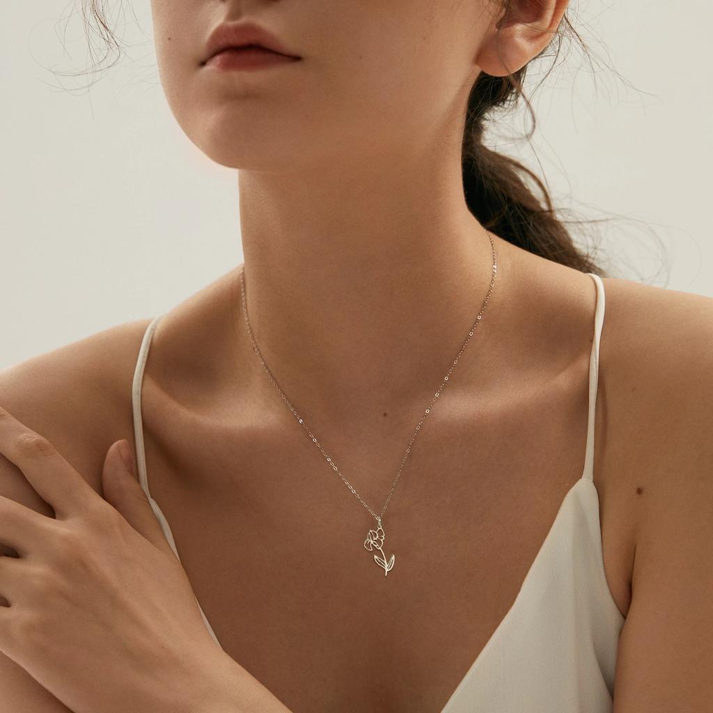 Stainless Steel Birth Month Flower Necklace Snowdrop Daisy Rose Pendant Neck Chains Trendy Jewelry Birthday Gift