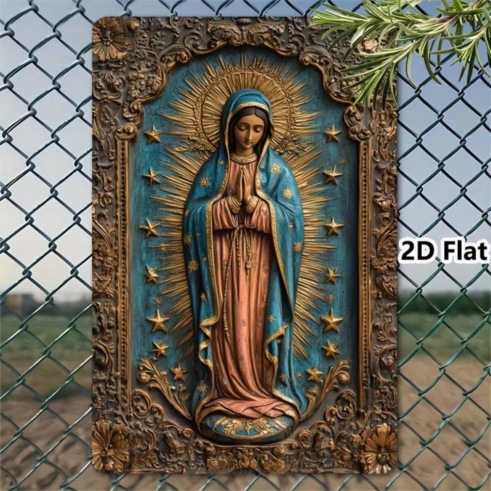 Metal Plaque Virgin of Guadalupe Metal Sign Rustic Americana Style Aluminum Wall Art Religious Mary Icon