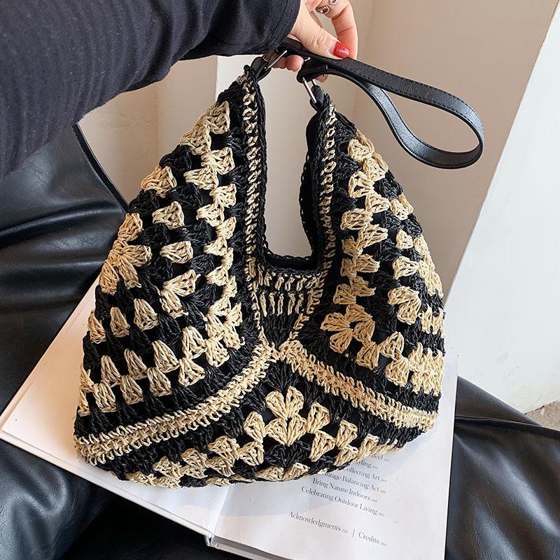 

Сумка для отдыха на плечо из соломы, сплетенной вручную, контрастного цвета, модный яркий цвет, хорошее сочетание для отдыха на природе