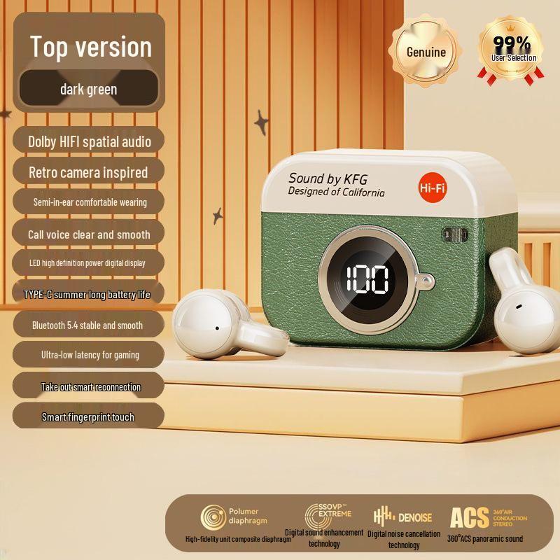 Q87 Retro Clip-On Wireless Earphones with Long Battery Life and Noise Cancellation