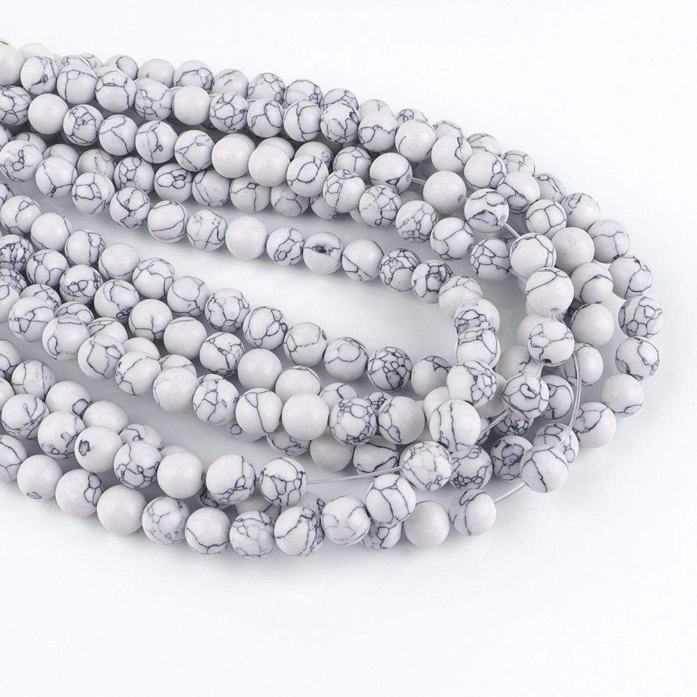 Turquoises Blanches Pierre Perles Rondes Naturelles Fil 15" Perles d'Espacement Lisses Libres 4/6/8/10/12mm pour Fabrication de Bijoux DIY Bracelets Accessoires