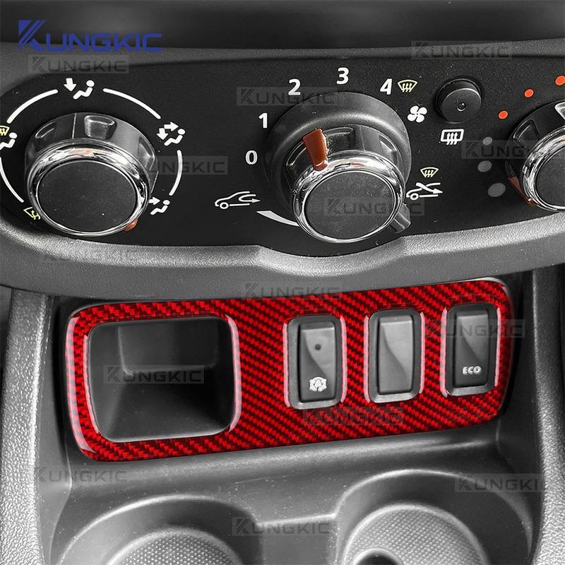 För Dacia Duster 2014 2015 2016 2017 2018 Äkta Mjuk Kolfiberdekal Vänsterstyrd Högerstyrd Bil Central Kontroll Anti-halk Knapp Ram Trim.