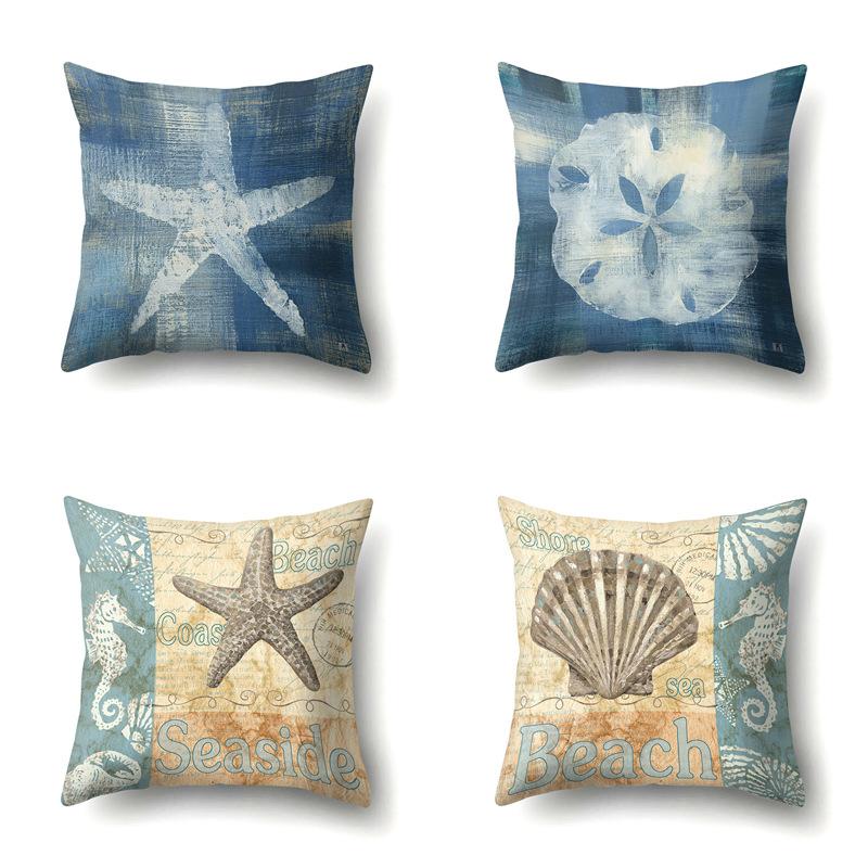 Blue Ocean Seaweed Polyester Pillow Case Car Decoration Home Print Pillow Bedside Sofa Waist Cushion Cover
