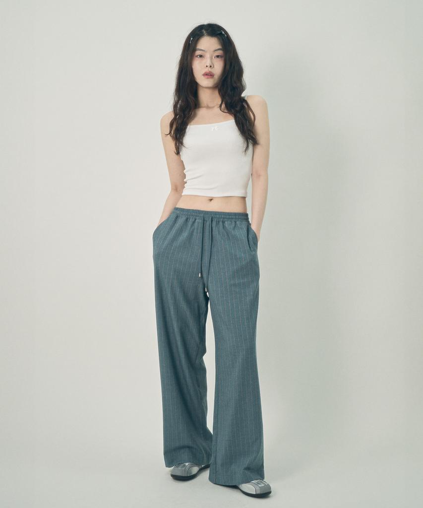 Mihebeu Casual Striped Wide Slacks Blue