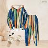 Women Plus Size Blue Pink White Printed Two Piece Set Long Sleeve Hooded Top Cuffed Pants