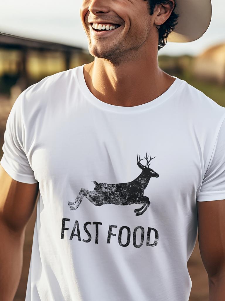 [Funny Hunting Shirt] Fast Food Deer Funny Joke Hunting Shirt - Men's Short Sleeve T-Shirt Top - Gifts for Hunters