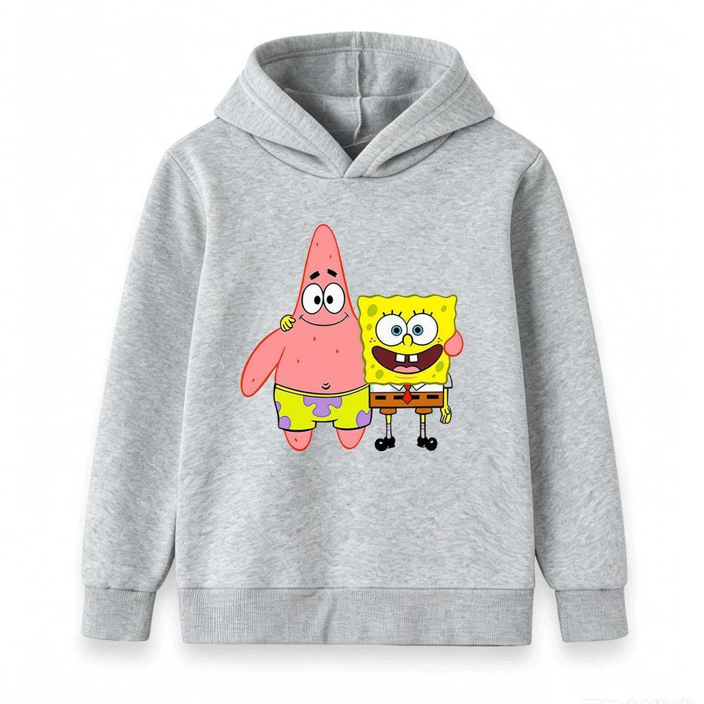 Kids Boys Girls Hoodie, Cute Cartoon Star Sponge Printed Pullover Hooded Sweatshirt Casual Warm Top for Toddlers