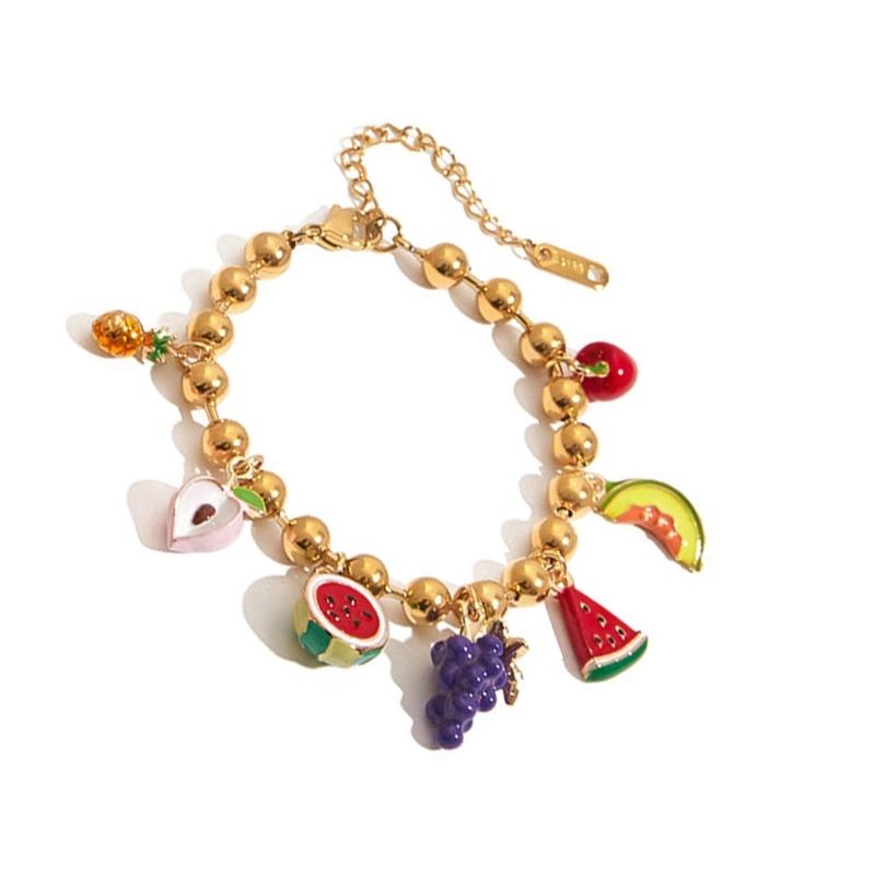 

Stylish Multilayer Fruit Charm Chain Jewelry With Watermelon Pineapple Cherrys Designs for Casual Outfits