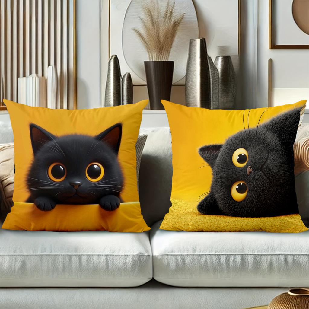 Cute Black Cat Printed Throw Pillow Cushions Polyester pillowcase, sofa decorative cushion cov Headboard Pillow