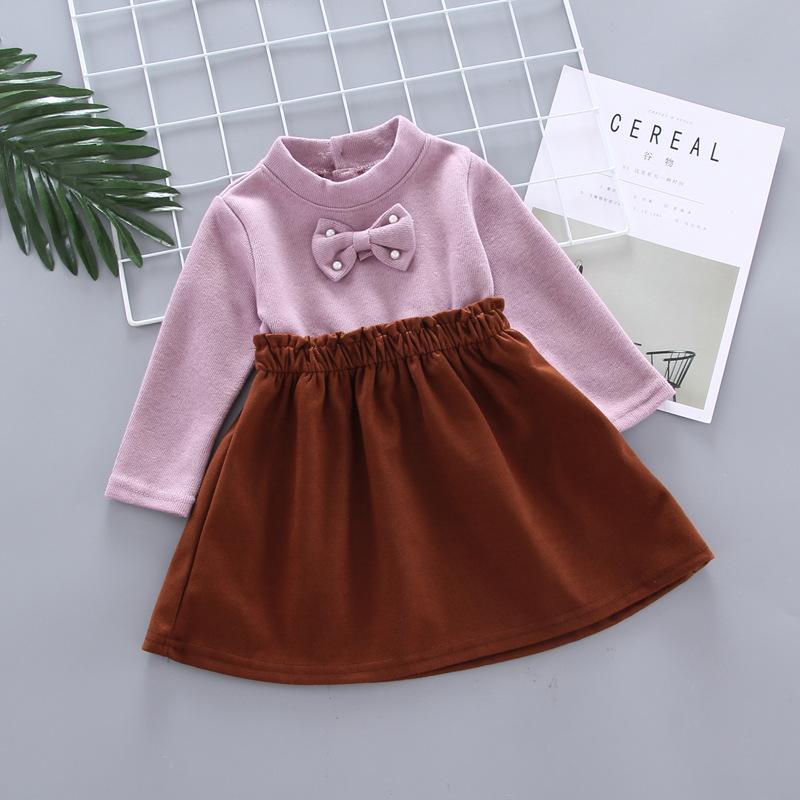 Girls Bow Knit Sweater And Skirt Set Long Sleeve Two Piece Outfit 80 светло-фиолетовый