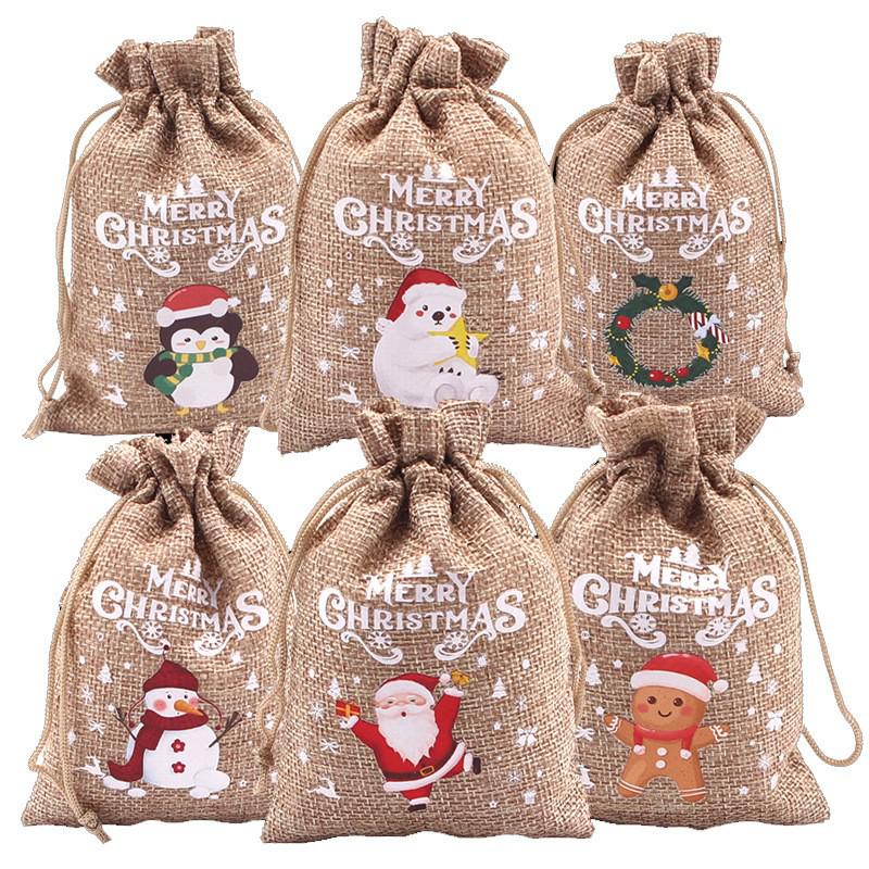 Weihnachts-Jutebeutel mit Kordelzug für kleine Geschenke, Süßigkeiten & Äpfel