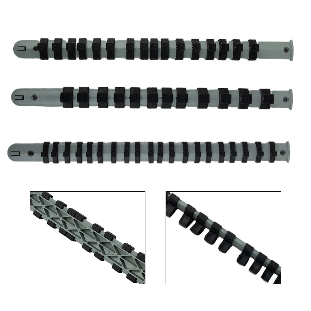 3pcs Socket Rail Holder Storage Organizer 34cm/14inch Gray+Black Hand Tools Designed For Storing Loose Sockets