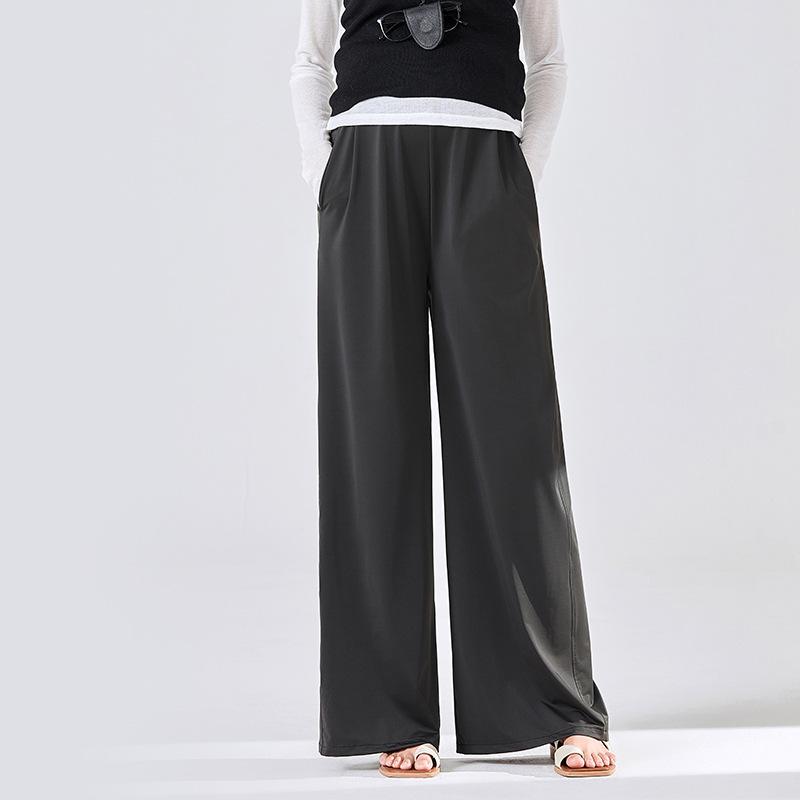 

Maternity casual pants loose large size high waist spring and summer thin breathable summer sunscreen pants maternity pants wide leg pants M чёрный